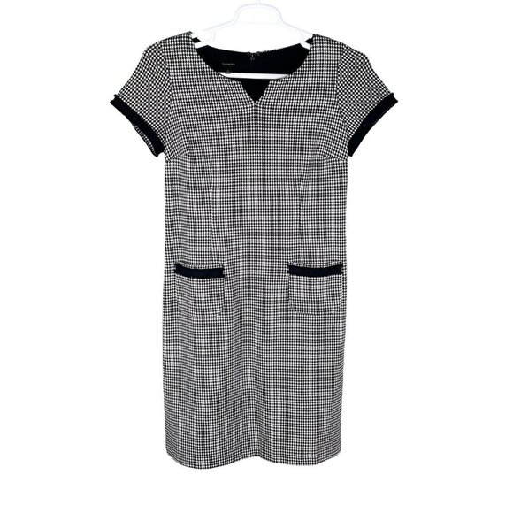 Talbots Womens 10 Black White Houndstooth Sheath Dress Short Sleeves Old Money - Picture 8 of 16